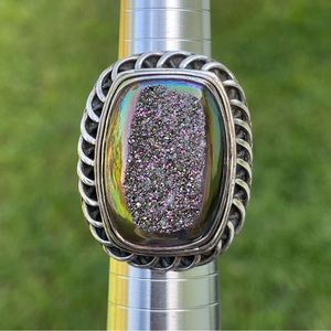 Druzy Iridescent PJC India 925 Silver Ring Size 8.25